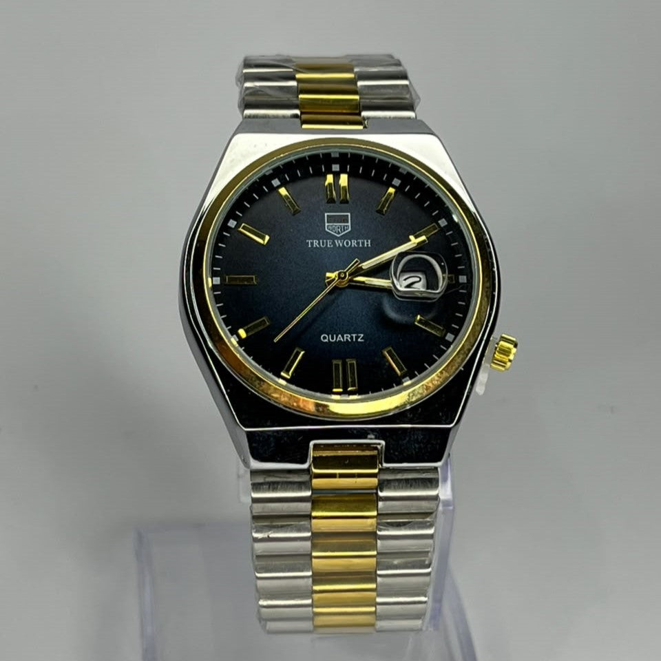 True Worth Luxury Two-Tone Chain Watch (Deep Blue Dial)