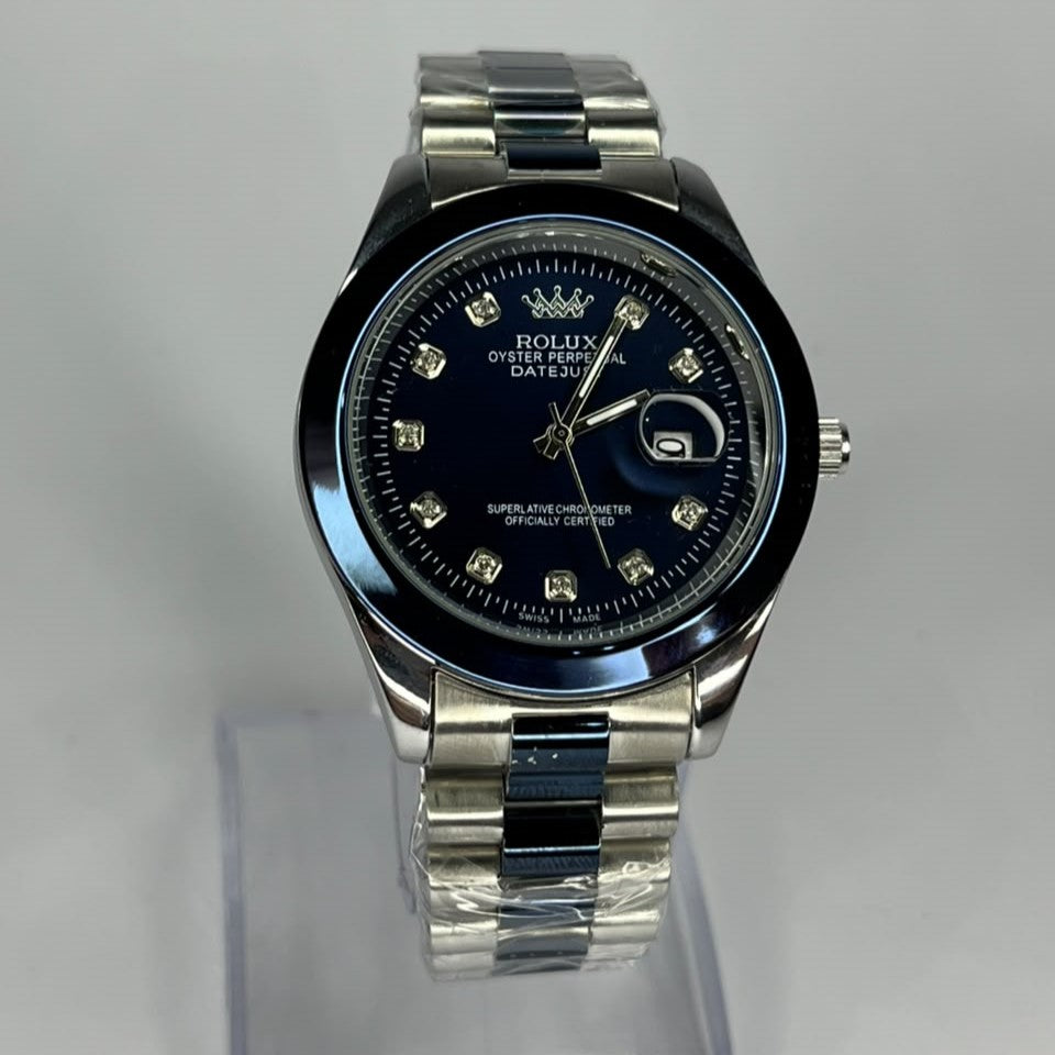 Rolux Datejust Edition Silver Metallic Chain Watch (Deep Blue Dial)