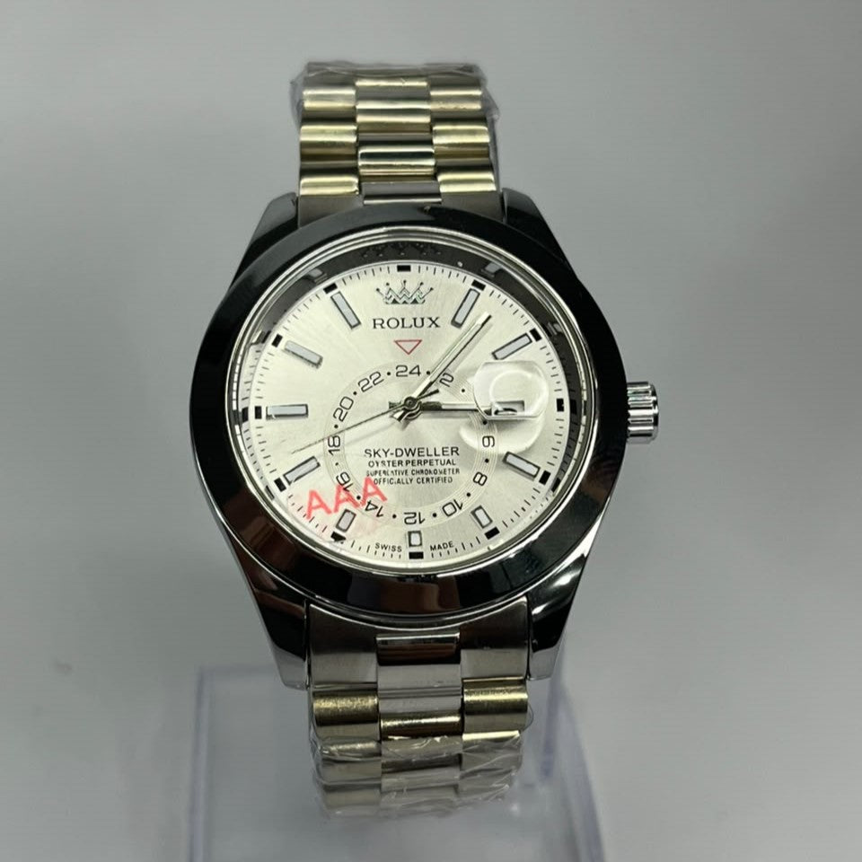 Rolux Sky-Dweller Edition Silver Metallic Chain Watch